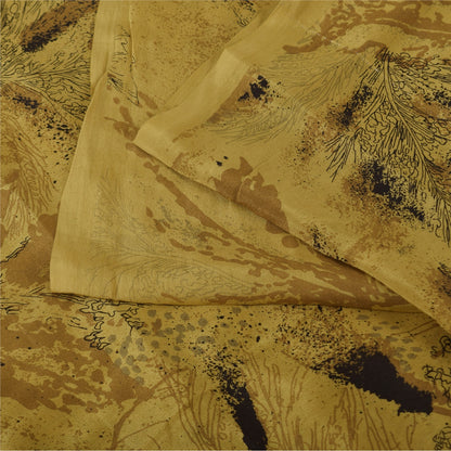 Sanskriti Vintage Sarees Mustard Indian Pure Silk Printed Sari 6yd Craft Sustainable Fabric