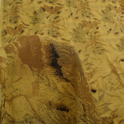 Sanskriti Vintage Sarees Mustard Indian Pure Silk Printed Sari 6yd Craft Sustainable Fabric