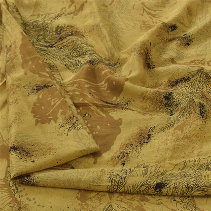 Sanskriti Vintage Sarees Mustard Indian Pure Silk Printed Sari 6yd Craft Sustainable Fabric