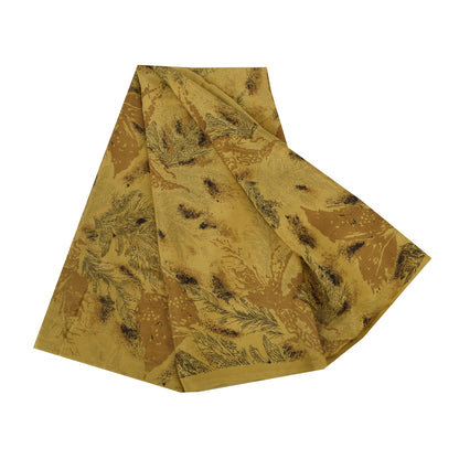 Sanskriti Vintage Sarees Mustard Indian Pure Silk Printed Sari 6yd Craft Sustainable Fabric
