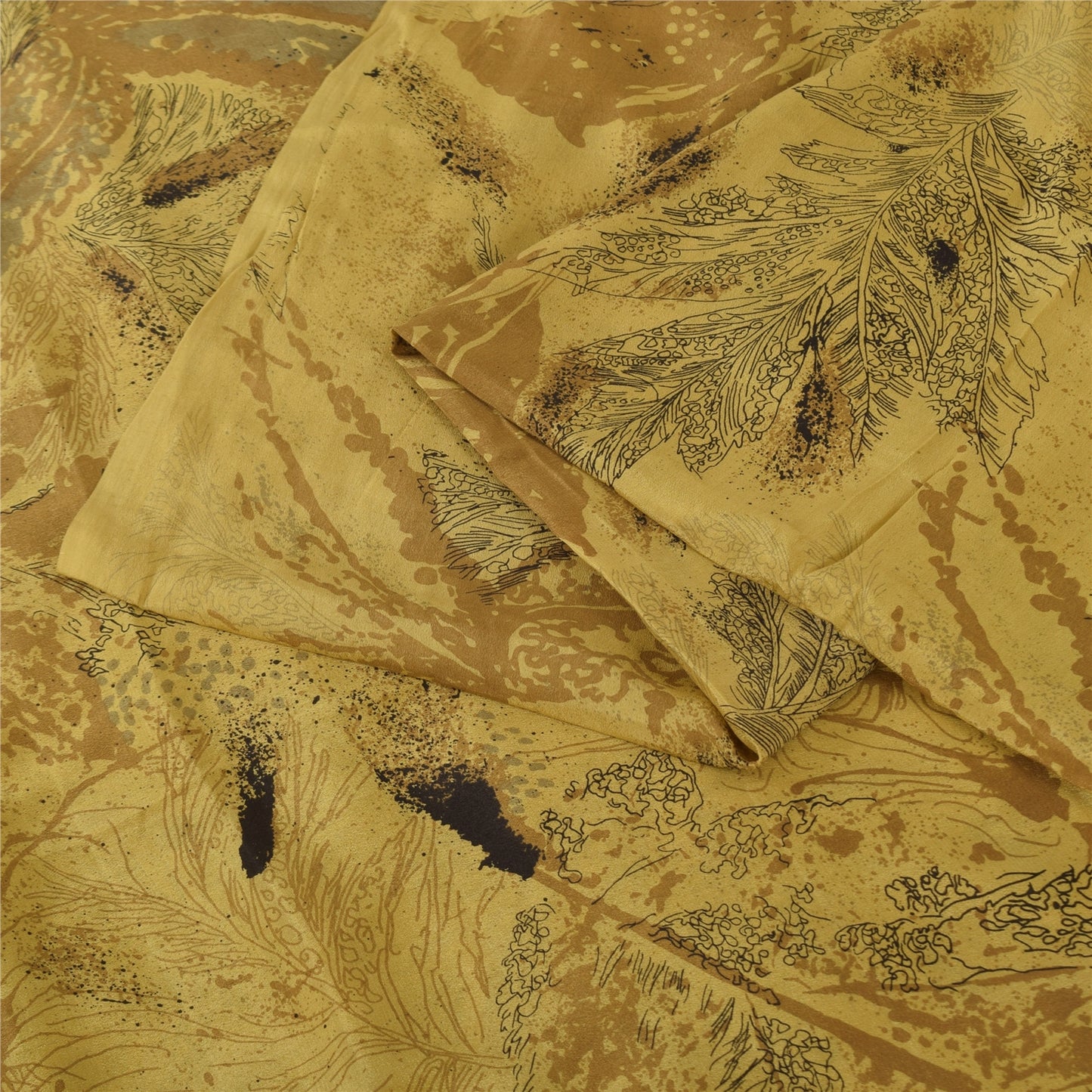 Sanskriti Vintage Sarees Mustard Indian Pure Silk Printed Sari 6yd Craft Sustainable Fabric