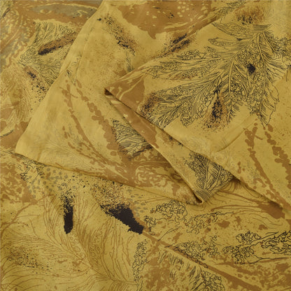 Sanskriti Vintage Sarees Mustard Indian Pure Silk Printed Sari 6yd Craft Sustainable Fabric