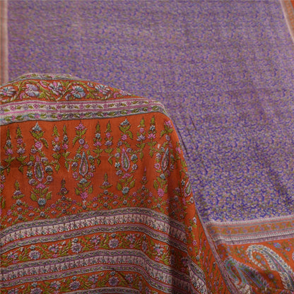 Sanskriti Vintage Sarees Purple/Orange Pure Silk Printed Sari 6yd Craft Sustainable Fabric