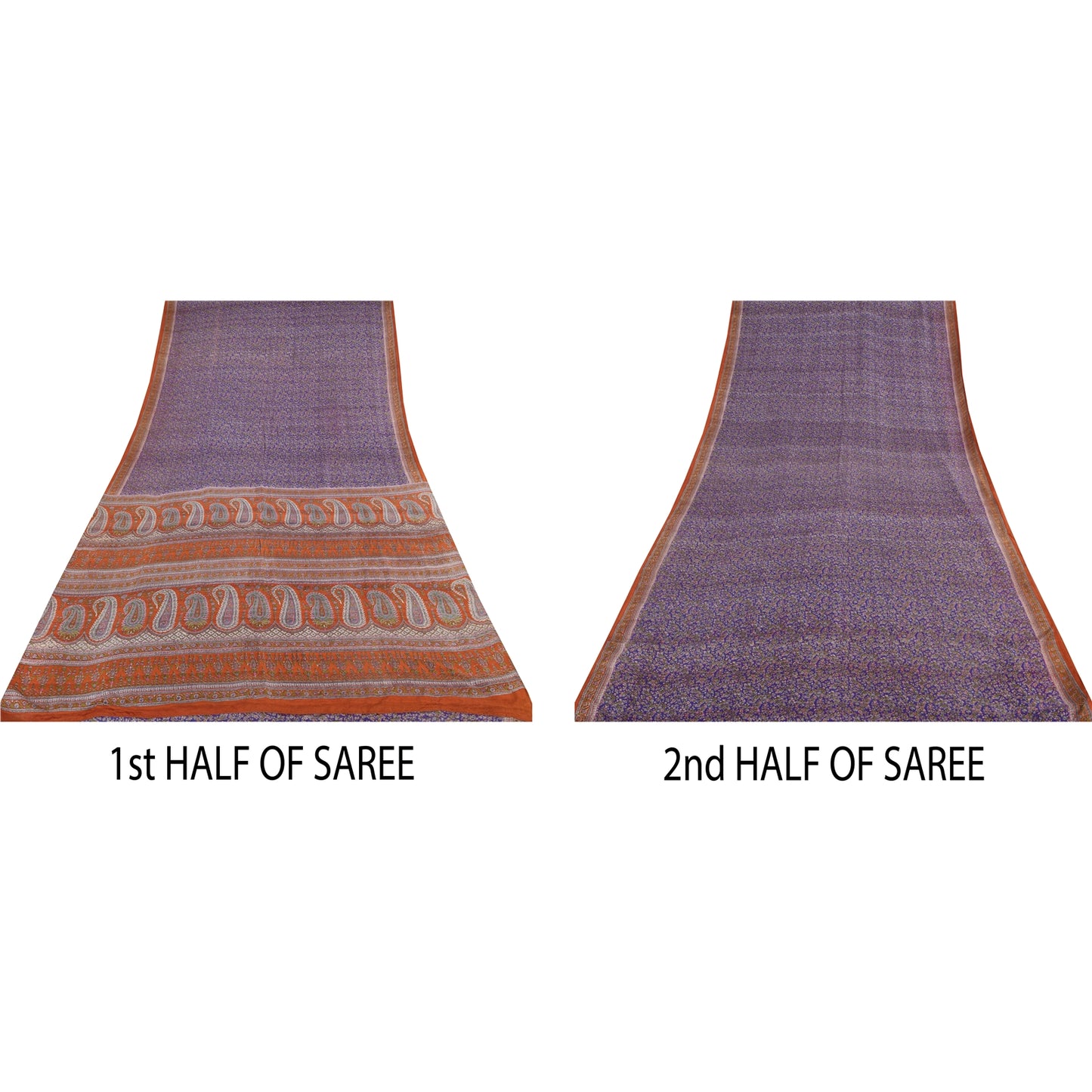 Sanskriti Vintage Sarees Purple/Orange Pure Silk Printed Sari 6yd Craft Sustainable Fabric