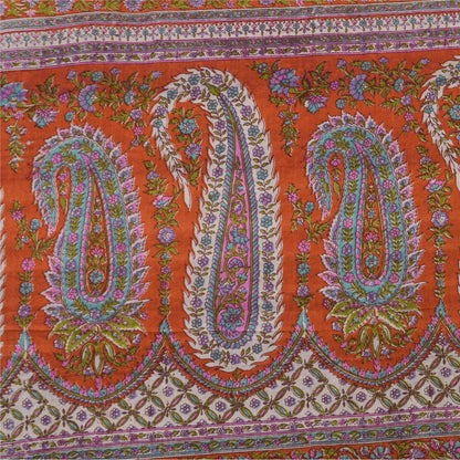 Sanskriti Vintage Sarees Purple/Orange Pure Silk Printed Sari 6yd Craft Sustainable Fabric