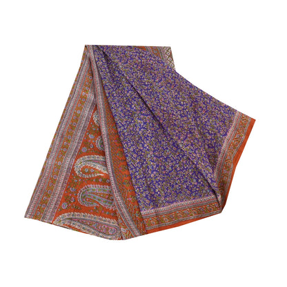 Sanskriti Vintage Sarees Purple/Orange Pure Silk Printed Sari 6yd Craft Sustainable Fabric