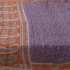 Sanskriti Vintage Sarees Purple/Orange Pure Silk Printed Sari 6yd Craft Sustainable Fabric