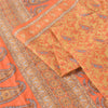 Sanskriti Vintage Sarees Orange Indian Pure Silk Printed Sari 5yd Craft Sustainable Fabric