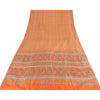 Sanskriti Vintage Sarees Orange Indian Pure Silk Printed Sari 5yd Craft Sustainable Fabric
