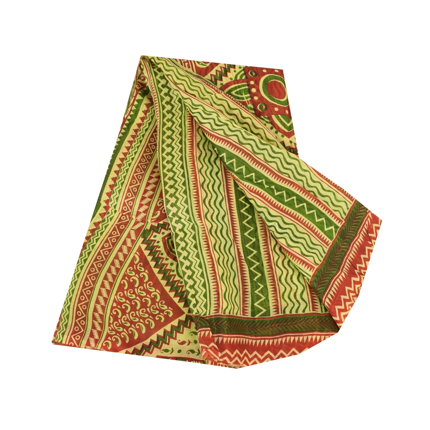 Sanskriti Vintage Sarees Green/Red 100% Pure Silk Printed Sari 5yd Craft Sustainable Fabric