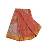 Sanskriti Vintage Sarees Red Zari Border Pure Silk Printed Sari 6yd Craft Sustainable Fabric
