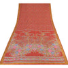 Sanskriti Vintage Sarees Red Zari Border Pure Silk Printed Sari 6yd Craft Sustainable Fabric