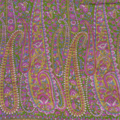 Sanskriti Vintage Sarees Green/Purple Pure Silk Printed Sari 5yd Craft Sustainable Fabric