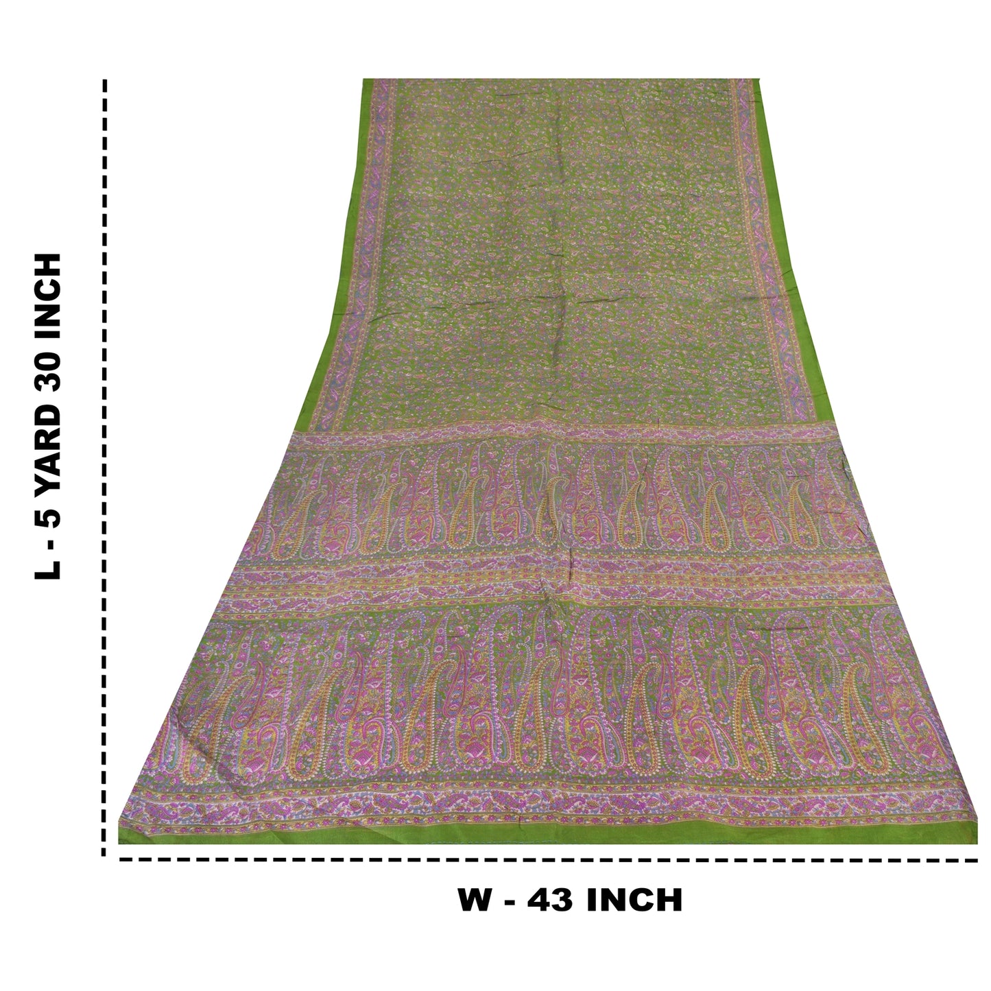 Sanskriti Vintage Sarees Green/Purple Pure Silk Printed Sari 5yd Craft Sustainable Fabric