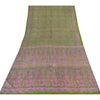 Sanskriti Vintage Sarees Green/Purple Pure Silk Printed Sari 5yd Craft Sustainable Fabric
