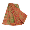 Sanskriti Vintage Sarees Red/Green 100% Pure Silk Printed Sari 6yd Craft Sustainable Fabric