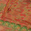 Sanskriti Vintage Sarees Red/Green 100% Pure Silk Printed Sari 6yd Craft Sustainable Fabric