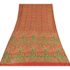 Sanskriti Vintage Sarees Red/Green 100% Pure Silk Printed Sari 6yd Craft Sustainable Fabric