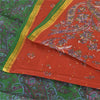Sanskriti Vintage Sarees Red Zari Border Pure Silk Printed Sari 5yd Craft Sustainable Fabric