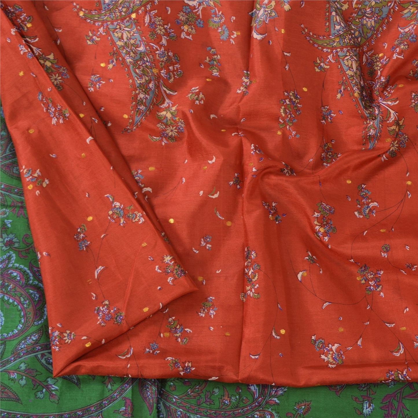 Sanskriti Vintage Sarees Red Zari Border Pure Silk Printed Sari 5yd Craft Sustainable Fabric