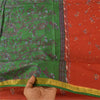Sanskriti Vintage Sarees Red Zari Border Pure Silk Printed Sari 5yd Craft Sustainable Fabric