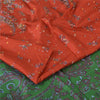 Sanskriti Vintage Sarees Red Zari Border Pure Silk Printed Sari 5yd Craft Sustainable Fabric