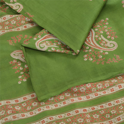 Sanskriti Vintage Sarees Green Indian Pure Silk Printed Sari 6yd Craft Sustainable Fabric