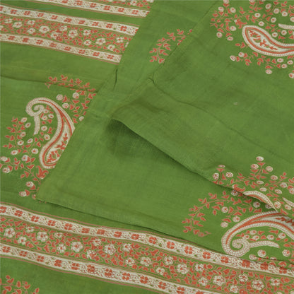 Sanskriti Vintage Sarees Green Indian Pure Silk Printed Sari 6yd Craft Sustainable Fabric
