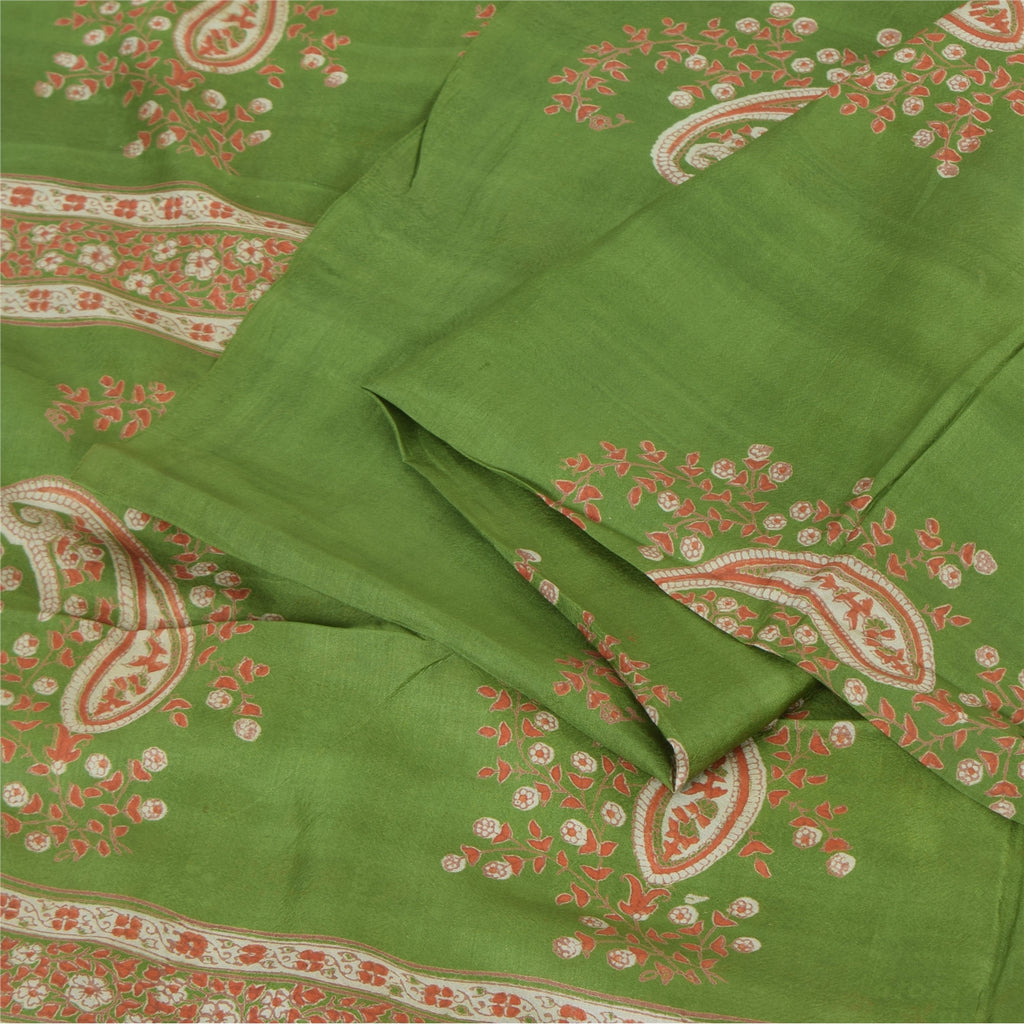 Sanskriti Vintage Sarees Green Indian Pure Silk Printed Sari 6yd Craft Sustainable Fabric