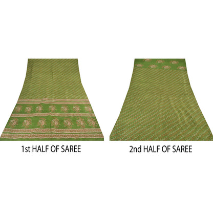 Sanskriti Vintage Sarees Green Indian Pure Silk Printed Sari 6yd Craft Sustainable Fabric