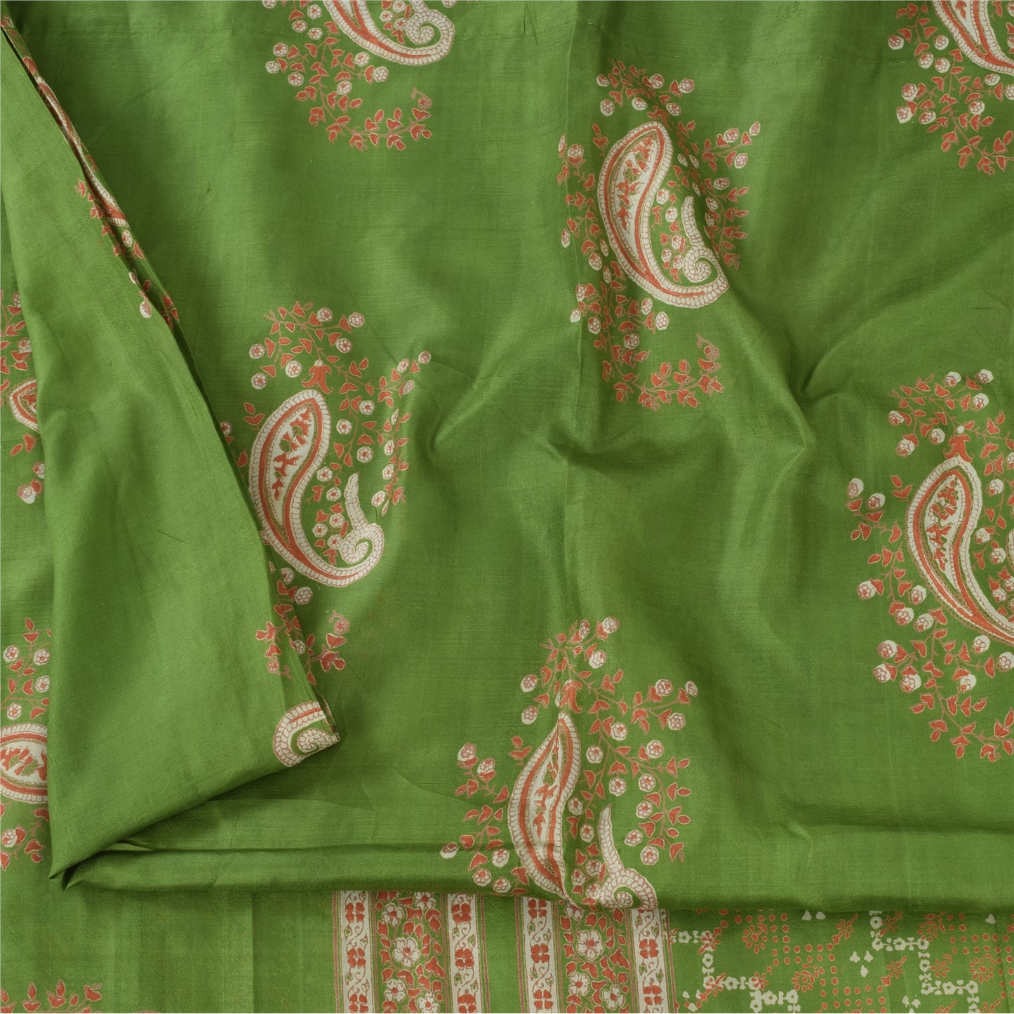 Sanskriti Vintage Sarees Green Indian Pure Silk Printed Sari 6yd Craft Sustainable Fabric
