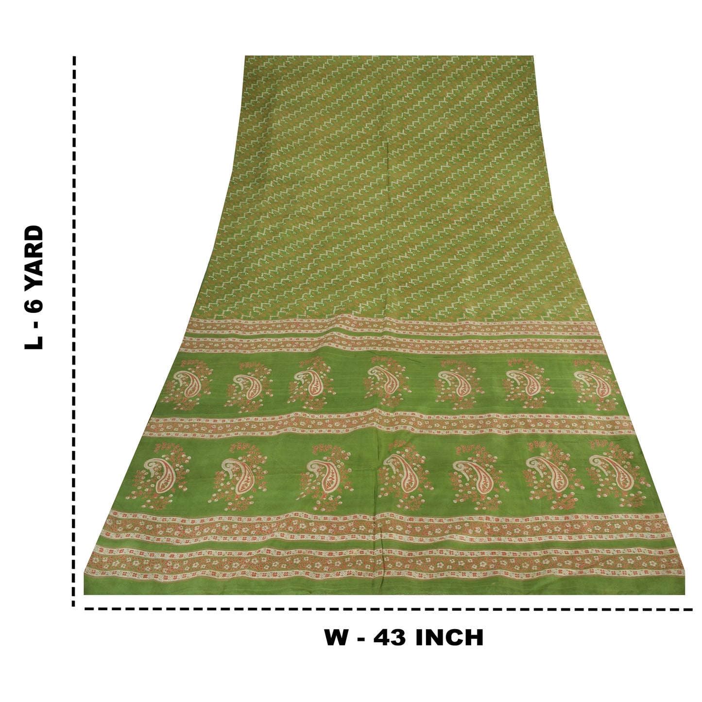 Sanskriti Vintage Sarees Green Indian Pure Silk Printed Sari 6yd Craft Sustainable Fabric