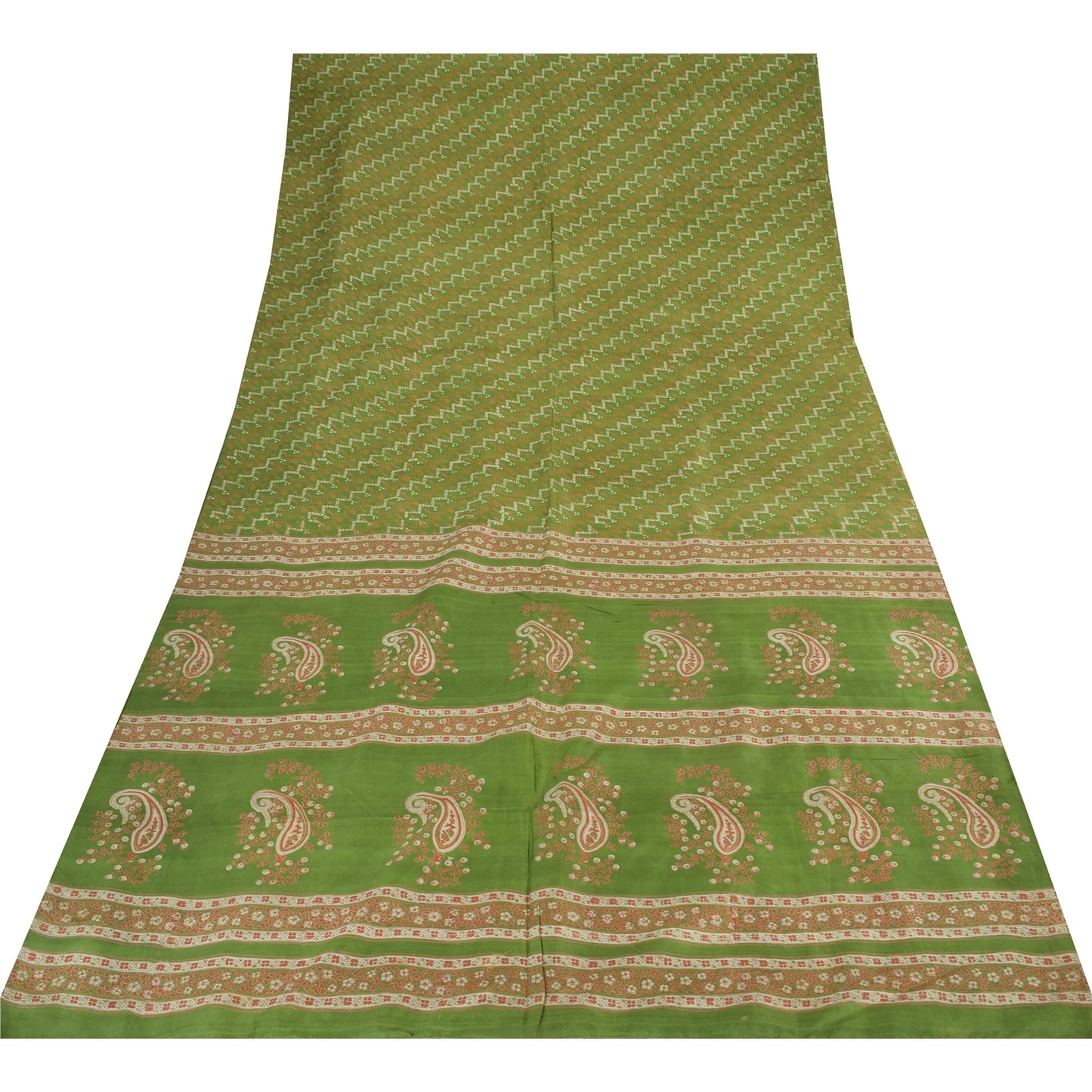 Sanskriti Vintage Sarees Green Indian Pure Silk Printed Sari 6yd Craft Sustainable Fabric