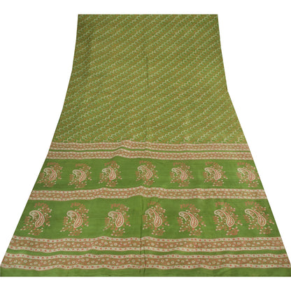 Sanskriti Vintage Sarees Green Indian Pure Silk Printed Sari 6yd Craft Sustainable Fabric