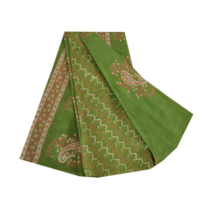 Sanskriti Vintage Sarees Green Indian Pure Silk Printed Sari 6yd Craft Sustainable Fabric