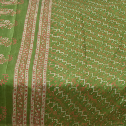 Sanskriti Vintage Sarees Green Indian Pure Silk Printed Sari 6yd Craft Sustainable Fabric