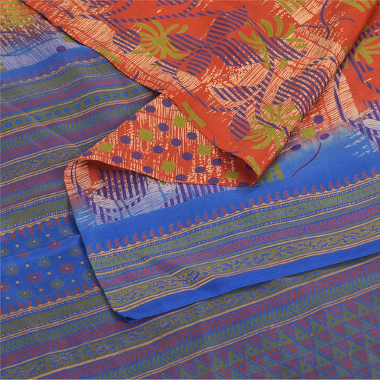 Sanskriti Vintage Sarees Multicolor Pure Silk Printed Sari 5yd Craft Sustainable Fabric