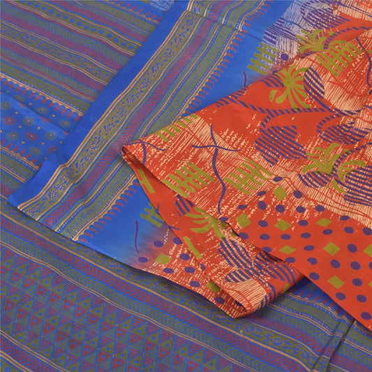 Sanskriti Vintage Sarees Multicolor Pure Silk Printed Sari 5yd Craft Sustainable Fabric