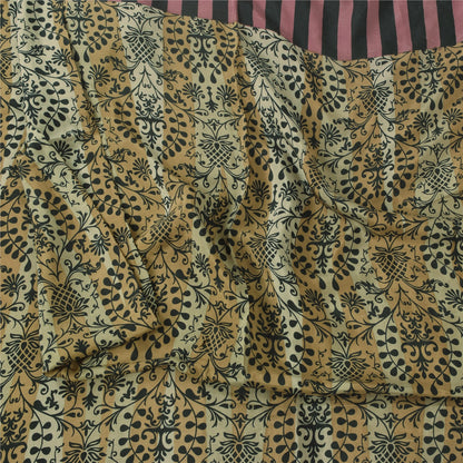 Sanskriti Vintage Sarees Cream Pure Silk Floral Printed Sari 5+yd Craft Fabric