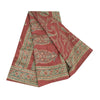 Sanskriti Vintage Sarees Red Pure Silk Paisley Printed Sari 5+yd Craft Fabric
