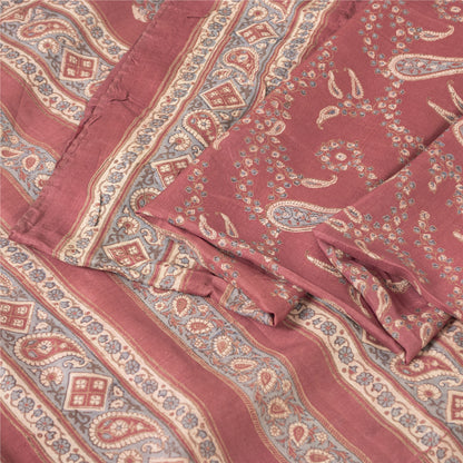 Sanskriti Vintage Sarees Red Pure Silk Paisley Printed Sari 5+yd Craft Fabric