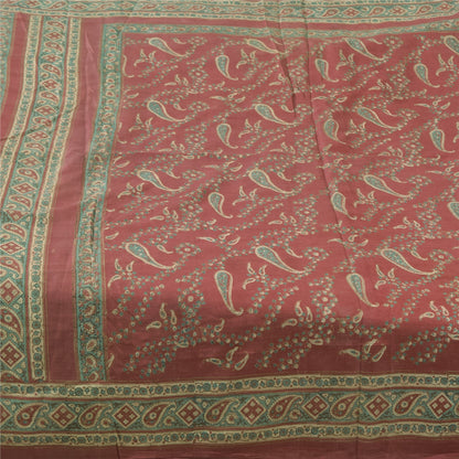 Sanskriti Vintage Sarees Red Pure Silk Paisley Printed Sari 5+yd Craft Fabric