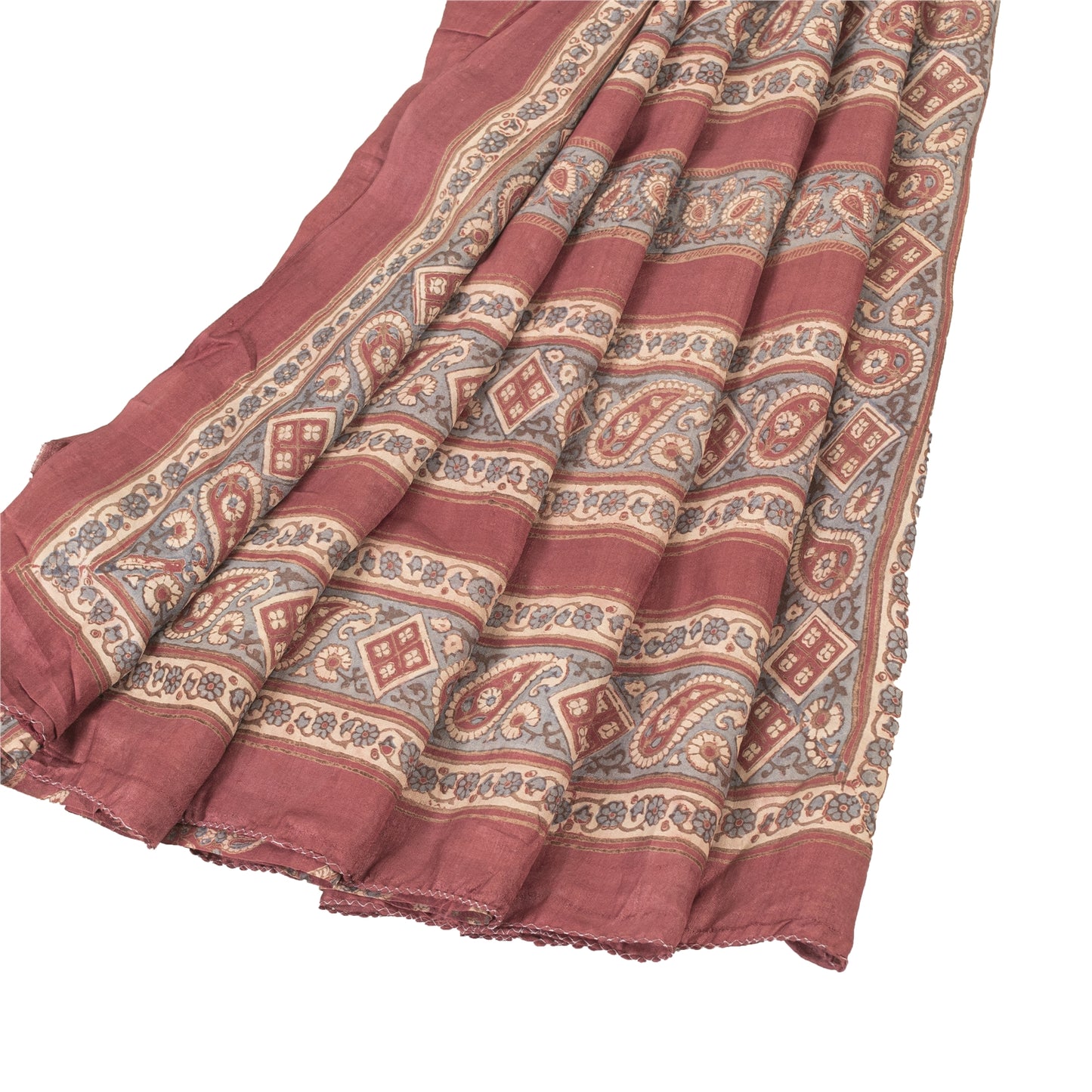 Sanskriti Vintage Sarees Red Pure Silk Paisley Printed Sari 5+yd Craft Fabric
