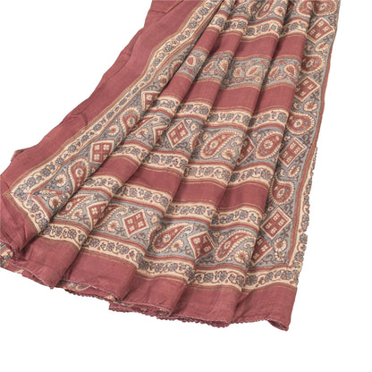 Sanskriti Vintage Sarees Red Pure Silk Paisley Printed Sari 5+yd Craft Fabric