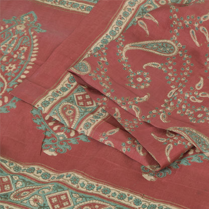 Sanskriti Vintage Sarees Red Pure Silk Paisley Printed Sari 5+yd Craft Fabric