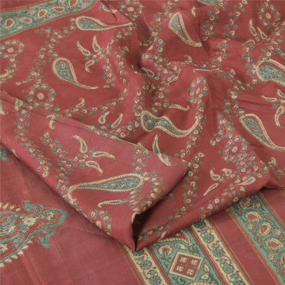 Sanskriti Vintage Sarees Red Pure Silk Paisley Printed Sari 5+yd Craft Fabric