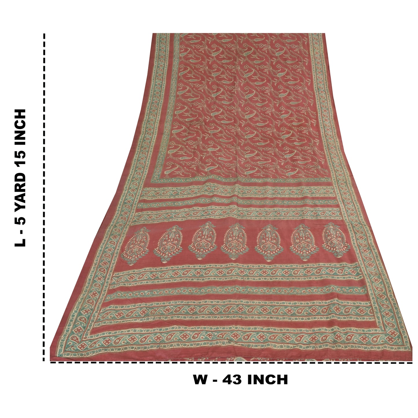 Sanskriti Vintage Sarees Red Pure Silk Paisley Printed Sari 5+yd Craft Fabric