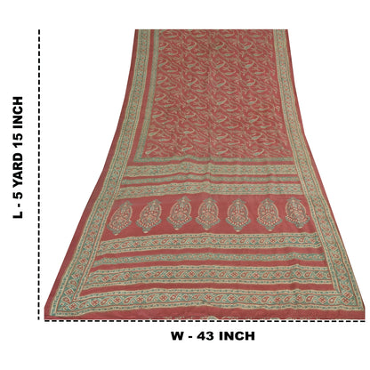 Sanskriti Vintage Sarees Red Pure Silk Paisley Printed Sari 5+yd Craft Fabric