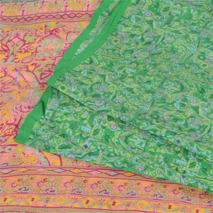 Sanskriti Vintage Sarees Green Indian Pure Silk Printed Sari 6yd Craft Sustainable Fabric