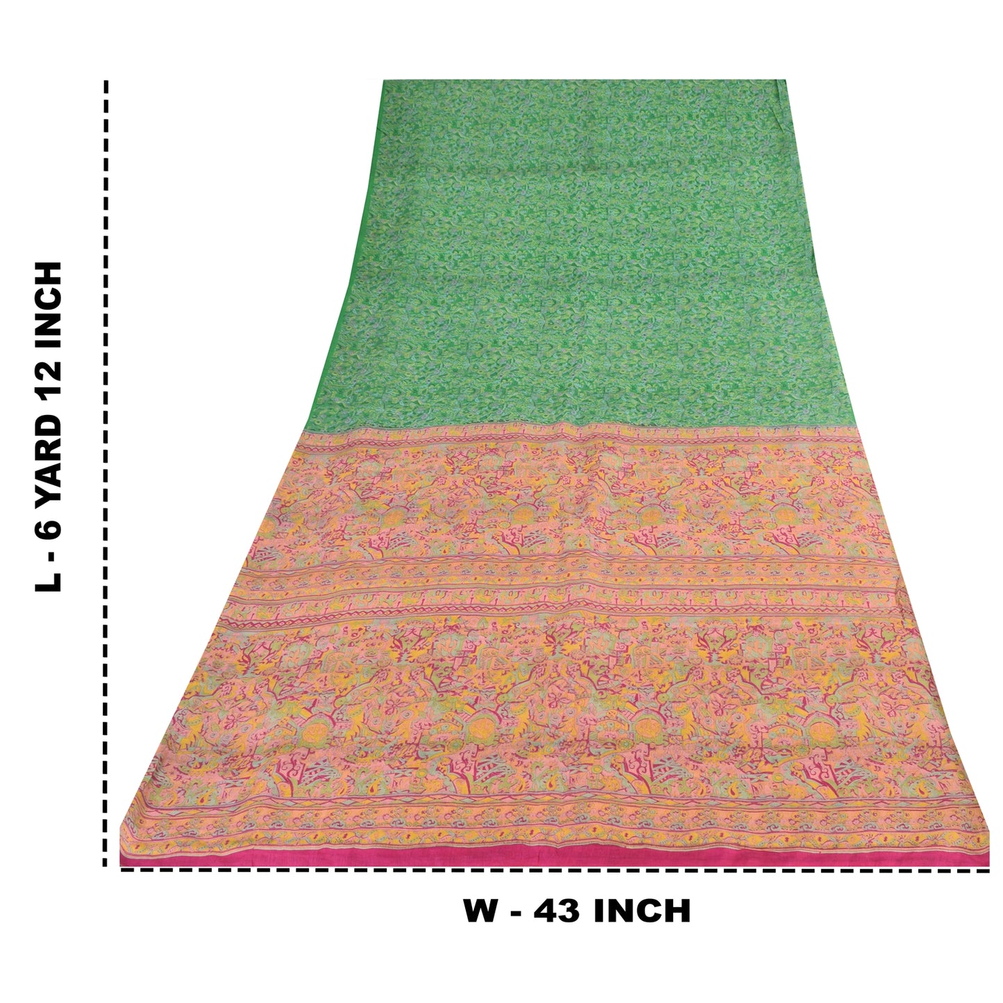 Sanskriti Vintage Sarees Green Indian Pure Silk Printed Sari 6yd Craft Sustainable Fabric